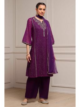 Biba - Women Purple Viscose Straight Printed Kurta Pant with Dupatta