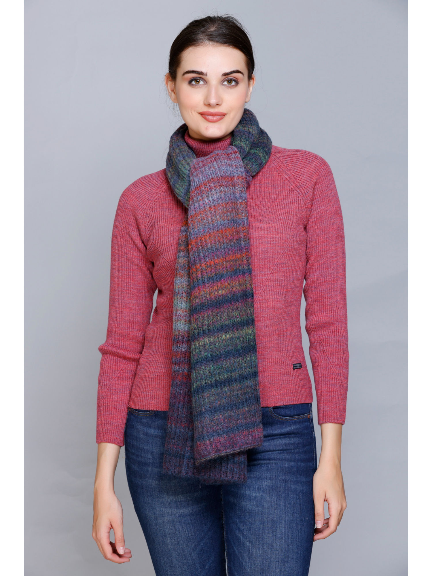 513 Multi-Color Acrylic Woolen Self Design Winter Wear Warm Muffler Scarf Stole-picture-36