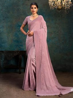 Odette - Pink Chiffon Designer Saree with Unstitched Blouse