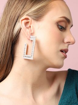 Sohi - Gold Plated White Party Designer Stone Hoops for Women