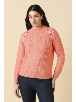 Allen Solly - Women Peach Textured Round Neck Casual Sweater
