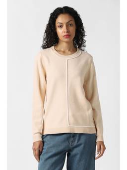 Van Heusen - Women Beige Solid Round Neck Sweater