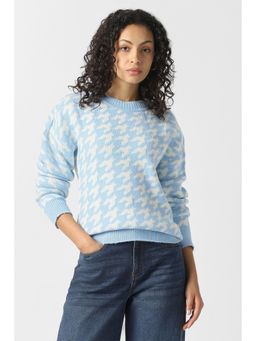 Van Heusen - Women Light Blue Printed Round Neck Sweater