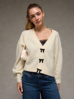 American Eagle - Cream Solid Women Cardigan