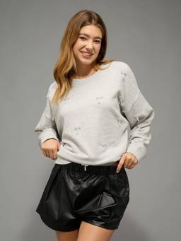 American Eagle - Off White Women Embellished Bow Sweatshirt