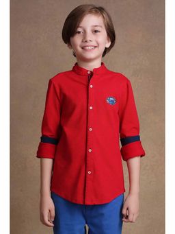 One Friday - Boys Red Embroidered Slim Fit Shirt