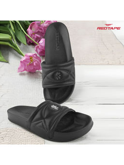 Red Tape - Black Wovens Eva Comfort Sliders