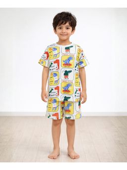 ANTHRILO - Dinosaur Stamp Boys Sleepwear T-shirt and Shorts - Yellow
