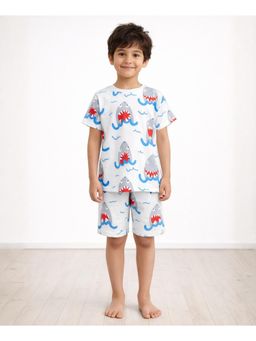 ANTHRILO - Sleepy Shark Boys Sleepwear T-shirt and Shorts - White