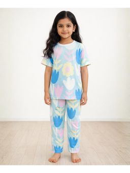 ANTHRILO - Aqua Flower Short Sleeve T-shirt and Pyjama - Aqua