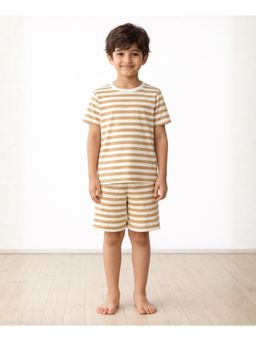 ANTHRILO - Beige White Stripe Sleepwear T-shirt and Shorts