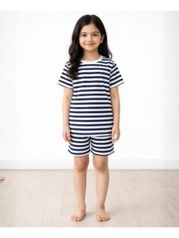 ANTHRILO - Navy Blue Stripe Girls Sleepwear T-shirt and Shorts