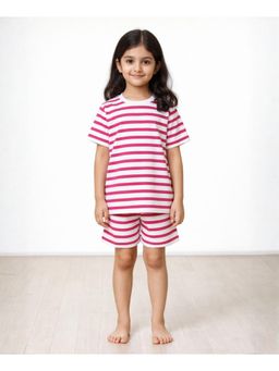ANTHRILO - Red White Stripe Girls Sleepwear T-shirt and Shorts