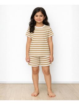 ANTHRILO - Beige Stripe Girls Sleepwear T-shirt and Shorts