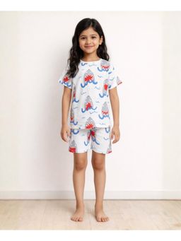ANTHRILO - White Sleepy Shark Girls Sleepwear T-shirt and Shorts