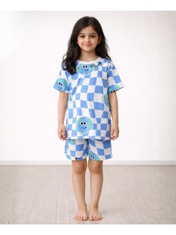 ANTHRILO - Blue Globe Check Girls Sleepwear T-shirt and Shorts
