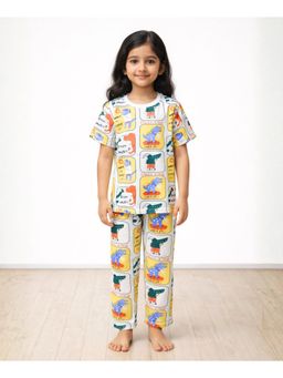 ANTHRILO - Dinosaur Stamp Girls Short Sleeve T-shirt and Pyjama - Yellow