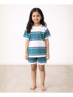 ANTHRILO - Green White Girls Stripes Sleepwear T-shirt and Shorts