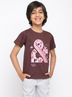Tales & Stories - Boys Brown Cotton Printed T-Shirt