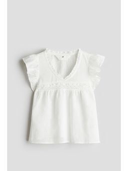H&M - Girls White Frill-Trimmed Cotton Blouse