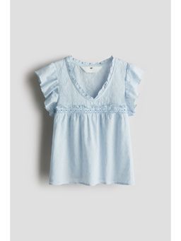 H&M - Girls Blue Frill-Trimmed Cotton Blouse