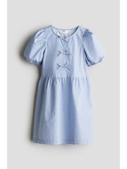 H&M - Girls Blue Puff-Sleeved Cotton Dress