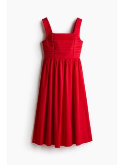 H&M - Women Red Pintucked Flared-Skirt Dress