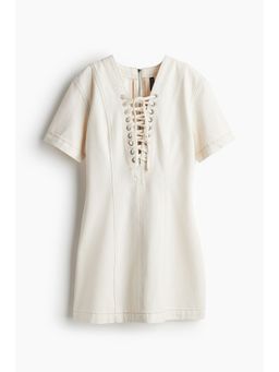 H&M - Women White Lacing-Detail Denim Dress