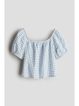H&M - Girls Blue Cotton Seersucker Blouse Top