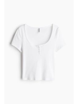 H&M - Women White Button-Top Scoop-Neck T-Shirt