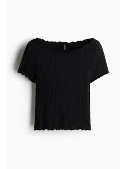 H&M - Women Black Overlock-Detail Crinkled Top