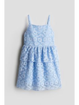 H&M - Girls Blue Flounce-Trimmed Lace Dress