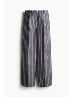 H&M - Women Blue Wide Linen-Blend Trousers