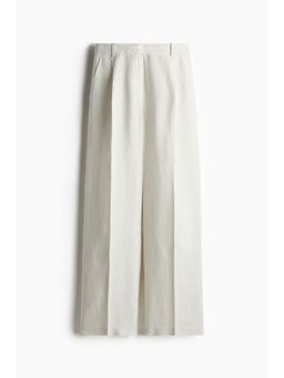 H&M - Women Grey Wide Linen-Blend Trousers