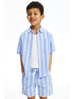 H&M - Boys Blue Short-Sleeved Linen-Blend Shirt