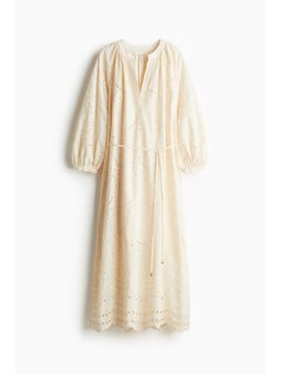 H&M - Women Beige Broderie Anglaise Tie-Belt Dress
