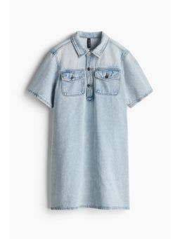 H&M - Women Blue Short-Sleeved Denim Dress