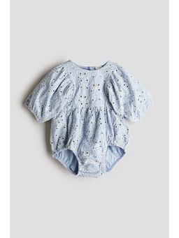 H&M - Girls Blue Broderie Anglaise Romper Suit