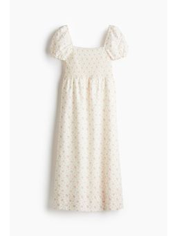 H&M - Women White Puff-Sleeved Cotton Dress