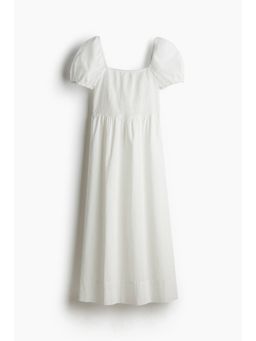 H&M - Women White Puff-Sleeved Cotton Dress