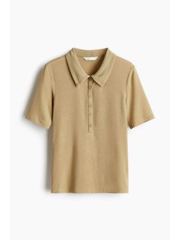 H&M - Women Beige Jersey Polo Shirt