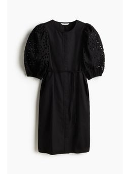 H&M - Women Black Broderie Anglaise-Sleeved Dress