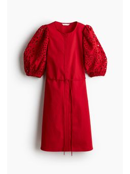 H&M - Women Red Broderie Anglaise-Sleeved Dress