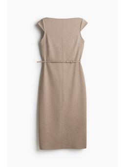 H&M - Women Beige Belted Cap-Sleeved Dress