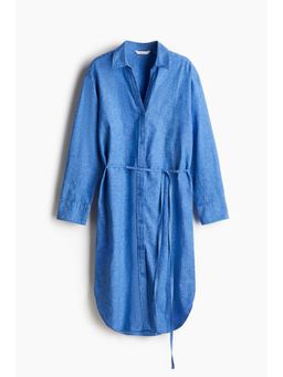 H&M - Women Blue Linen-Blend Shirt Dress