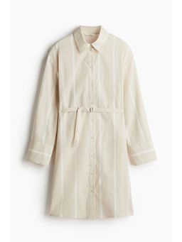 H&M - Women Beige Linen-Blend Shirt Dress