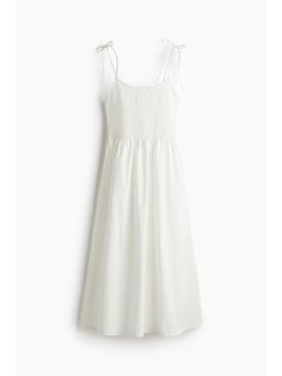 H&M - Women White Tie-Strap Smocked Dress