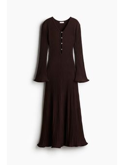 H&M - Women Brown Flared-Skirt Rib-Knit Dress