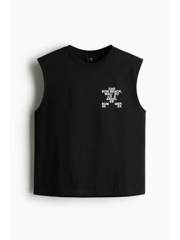 H&M - Men Black Loose Fit Printed Vest Top