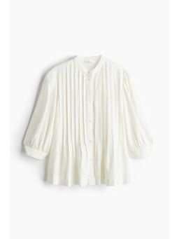 H&M - Women White Pintucked Linen-Blend Blouse